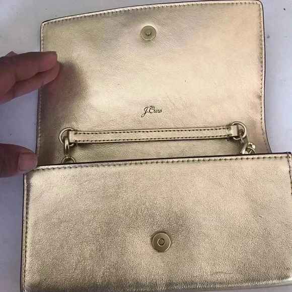 NWT J. Crew Convertible Wallet Bag Metallic Leather w/Chainlink Shoulder Strap - Picture 4 of 11